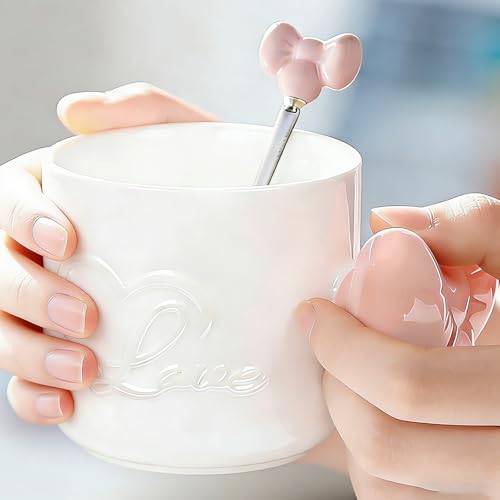 Disoza Pink Bow Coffee Mug 12 OZ Ceramic Cute Coquette Tea Cup for Women & Girls - Variation #B
