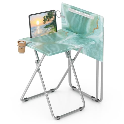 Folding TV Tray Table Set of 2 with Phone Slot, Sea Blue Marble, 25.6-inch