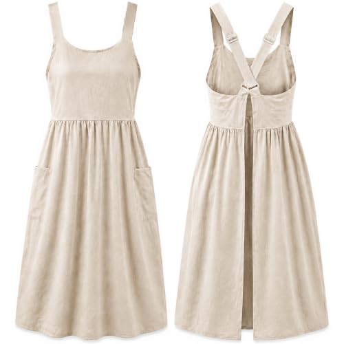 Cotton Linen Cross Back Apron with Pockets for Kitchen and Gardening