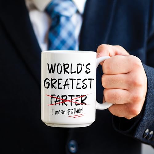 World's Greatest Farter Dad Mug 15oz - Funny Father's Day Coffee Cup, Gag Gift