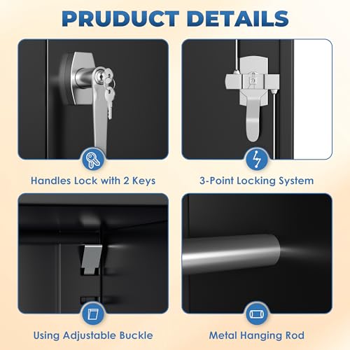72-inch Metal Wardrobe Cabinet with Lock, Adjustable Shelves and Hanging Rod