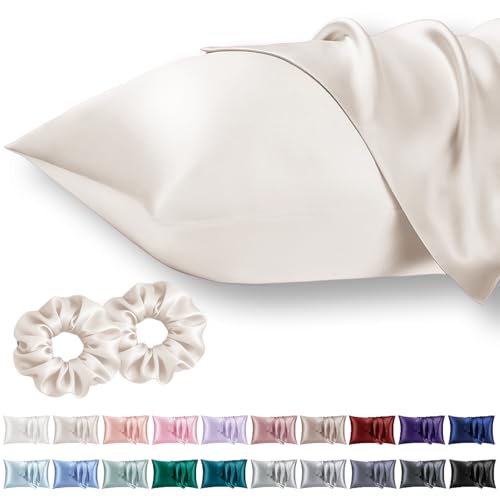 Vielit Queen Satin Pillowcase Set for Hair & Skin, 2 Pack with Scrunchies