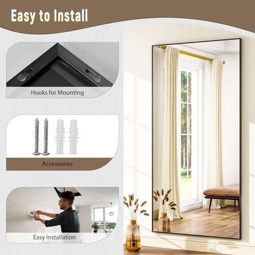 76"x34" Full Length Floor Mirror, Large Rectangular Lean or Wall Mirror