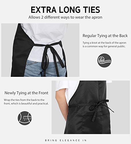 Syntus 12 Pack Black Aprons with Pockets for Men Women - Polyester, Adjustable, Kitchen & Cooking