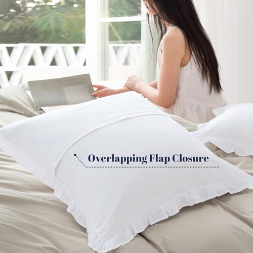Washed Cotton Euro Sham Set with Ruffle, 26x26 Inch, 2-Pack White