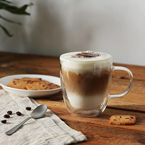 12oz Double Walled Glass Coffee Mug Set - Insulated Cappuccino & Tea Cups by CNGLASS