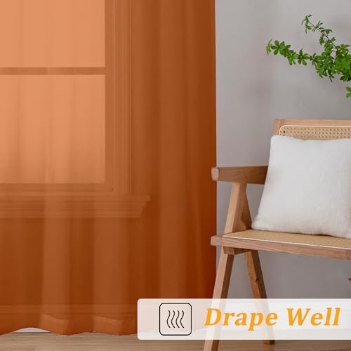 Burnt Orange Light Filtering Sheer Curtains - 2 Panel Set (42x84 In)
