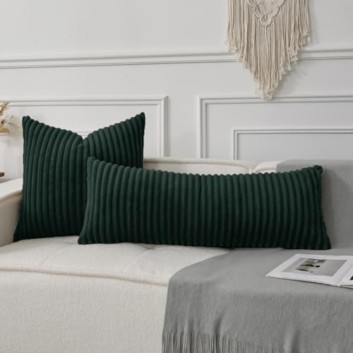 UGASA 12x20 Dark Green Faux Fur Throw Pillow Cover - 1pc