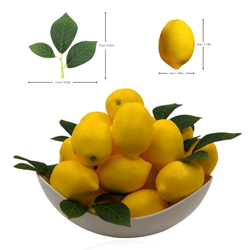 20 Pcs Artificial Lemons with Leaves - Realistic Faux Fruit Decor