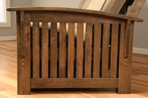 Full Size Futon Sofa Bed with Rustic Walnut Hardwood Frame