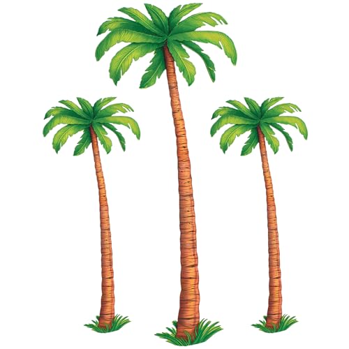 Jointed Palm Tree Wall Cutouts - 3 Pack, 4ft and 6ft Tropical Party Decor