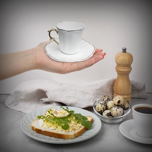 Brew To A Tea White Porcelain Espresso Cups Set 6 x 3 oz Small Coffee Mugs