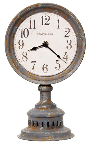 Aged Black Metal Mantel Clock with Quartz Movement and Arabic Numerals