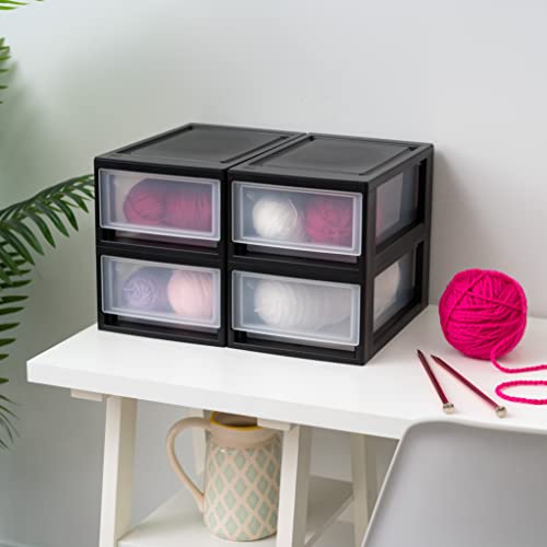 Small Stacking Drawer Storage Organizer 6 Qt 4-Pack Black