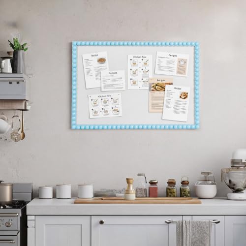 20x30 Inch Linen Bulletin Board with Decorative Bead Frame, Blue