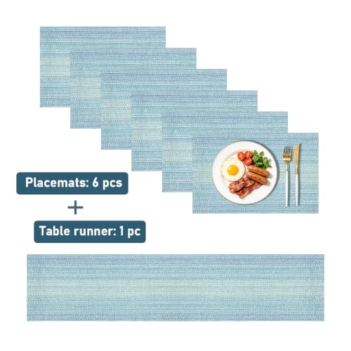 Karlesi Ombre Blue PVC Heat-Resistant 6 Table Mats Sets + 1 Tablecloth