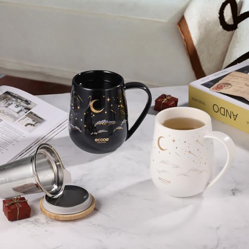 Ecooe White Ceramic Tea Infuser Mug 20.3oz with Stainless Steel Filter & Lid