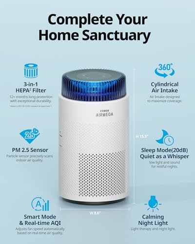 Coway Airmega 100 White Air Purifier for Up to 810 sq.ft. HEPA & Carbon Filter