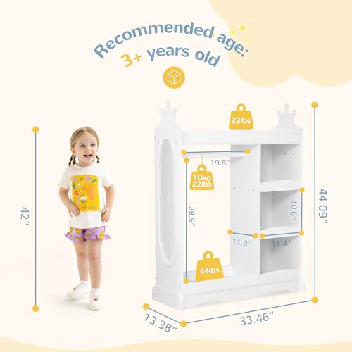 Kids Dress-Up Storage Armoire with Full-Length Mirror and Hooks