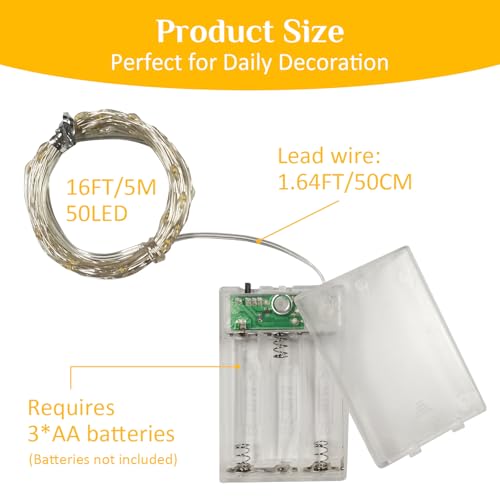 QITONG Warm White Battery Operated Fairy Lights 4 Pack 16ft 50 LEDs Outdoor Indoor Twinkle