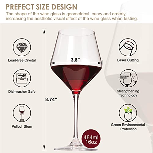 Coccot Crystal Wine Glasses Set of 6, 16oz, Lead-Free Hand Blown Italian Style Burgundy Stemware
