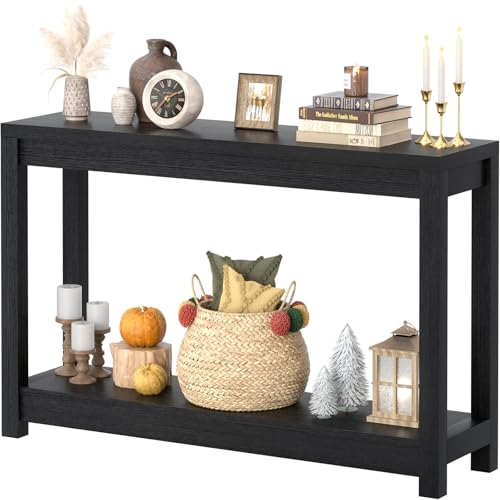 47-Inch Farmhouse Narrow Console Table with Storage Shelves, Black