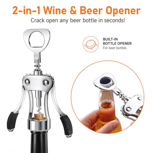 Heavy-Duty Zinc Alloy Wing Corkscrew & Bottle Opener - Ergonomic & Dishwasher Safe
