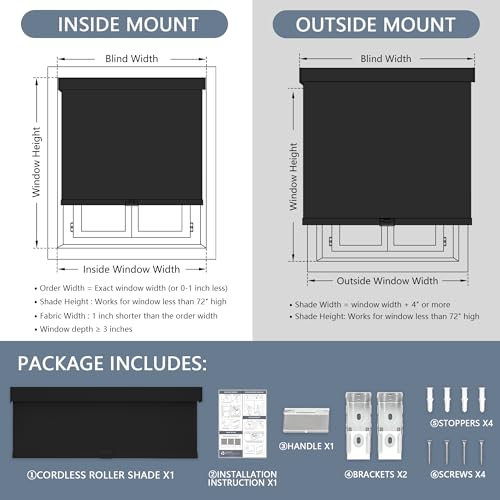 Cordless Blackout Roller Shade 34" W x 72" H, Thermal Insulated Window Blind