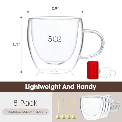 VENVENWEAVS 4-Pack 5oz Double Wall Hand Blown Espresso Cups - Gift Box