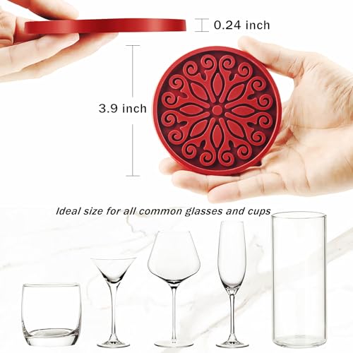 QUSUM 2-Pack Red Silicone Drink Coasters - Non-Slip, Durable & Heat-Resistant