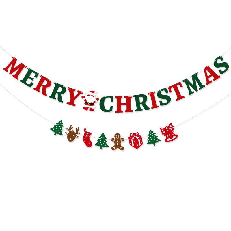 NISEVAN Christmas Banner Felt Garland Santa Gingerbread Tree Decorations