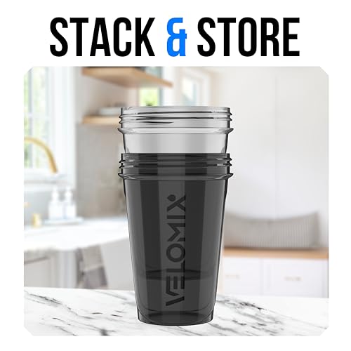 VELOMIX 2 Pack 20oz Protein Shaker Bottle with Wire Whisk