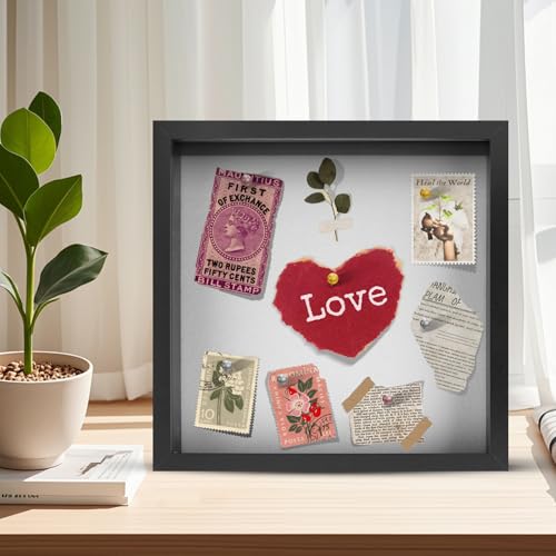 8x8 Shadow Box Frame with Linen Backing and Pins - Black Display Case