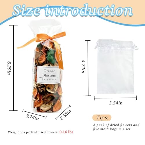 Citrus Scented Dried Flower Potpourri with 5 Mesh Bags for Home Decor