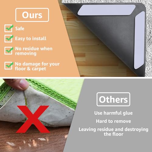 Non-Slip Rug Grippers 12-Pack - Washable Double-Sided Carpet Tape