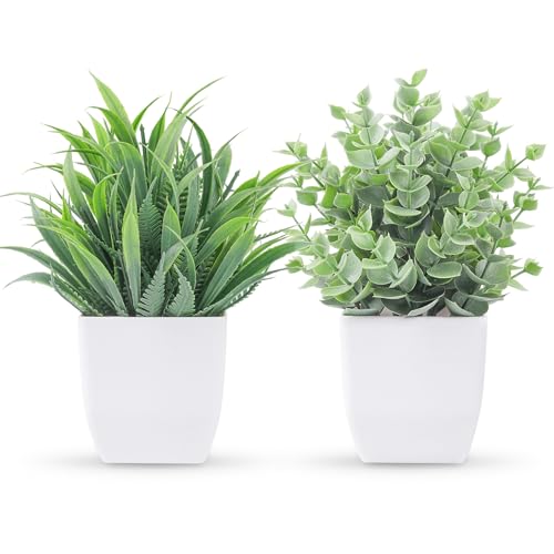 Small Artificial Potted Plants (2-Pack) - Mini Faux Desk & Room Decor