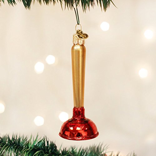 Toilet Plunger Glass Blown Christmas Ornament, Hand-Painted Decor