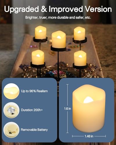 SHYMERY 50-Pack Flameless LED Votive Candles Warm White 200+ Hour Battery Tea Lights