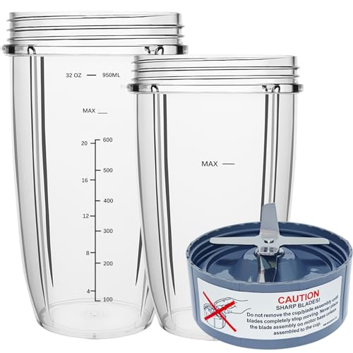 Blender Replacement Parts Set: 32oz & 24oz Cups with Extractor Blade