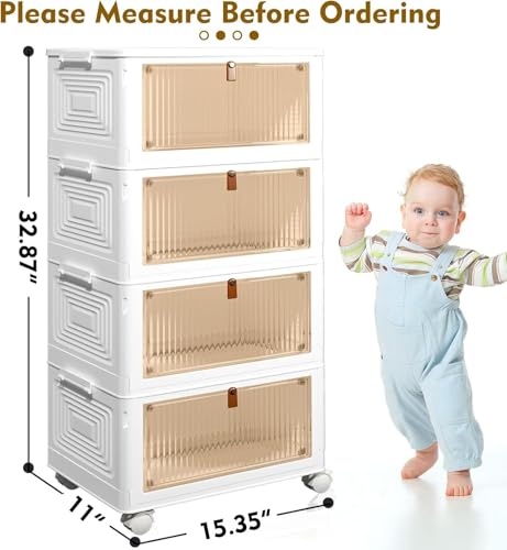4 Tier Plastic Storage Bins with Lids and Wheels Stackable
