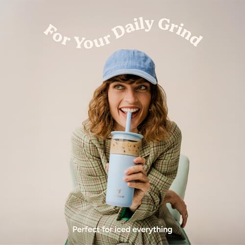 20oz Vacuum Insulated Glass Tumbler with Extra Wide Straw and Lid