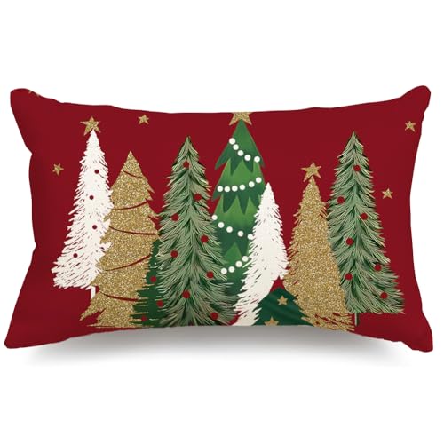 ARGOOG Dark Red Velvet Christmas Pillow Cover 12x20 Inch Tree Decor