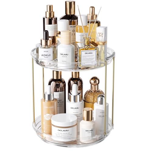 Delamu 2-Tier Rotating Makeup Organizer - 9.3-inch Clear Vanity Storage