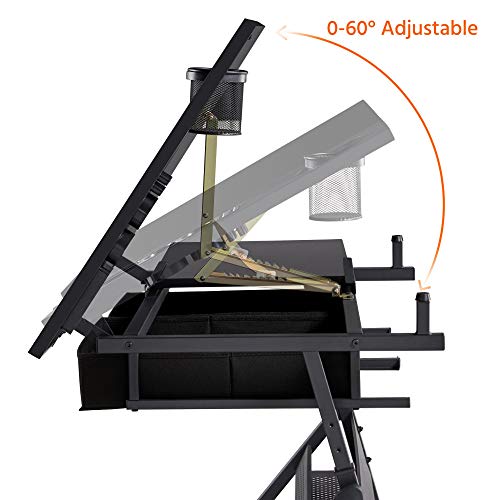 Adjustable Drafting Table and Stool Set with Tilt-Top and Storage Drawers