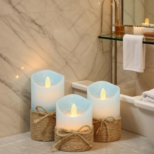Nautical Decor Flameless Ocean Blue Candles with Remote Control - Ocean Hemp Rope