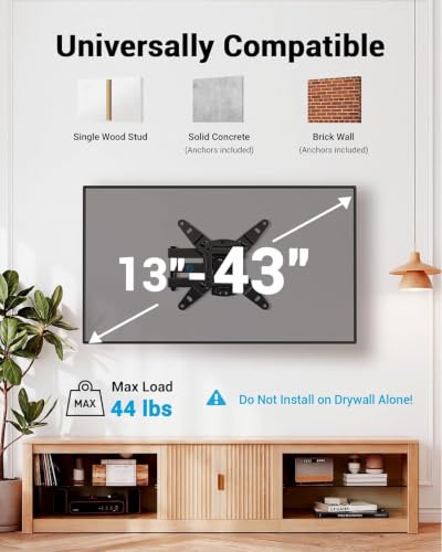 Pipishell Full Motion TV Wall Mount for 13-43 Inch TVs and Monitors