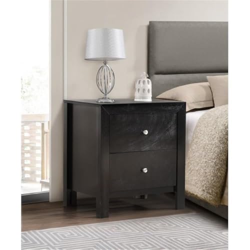 2-Drawer Wood Nightstand with Nickel Hardware - Black Finish
