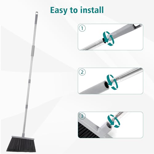 4-Pack Heavy Duty Outdoor Angle Broom, 58" Stainless Steel Handle
