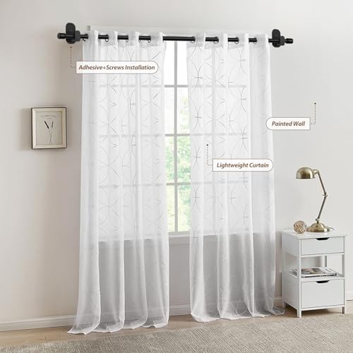 No Drill Adjustable Curtain Rod, 32 to 86 Inch, 5/8" Black Drapery Rod