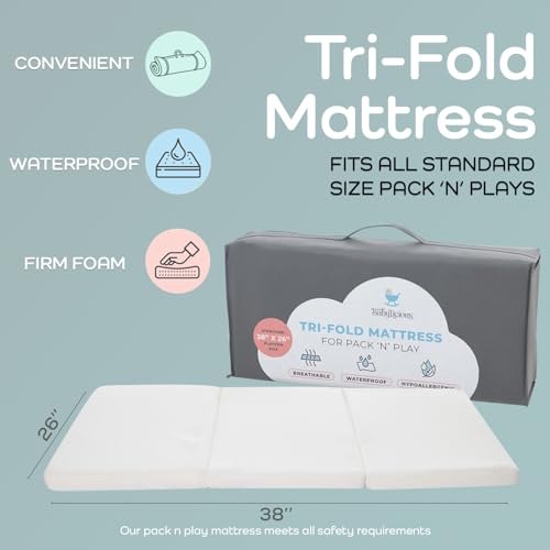 Trifold Pack and Play Mattress Topper - 38" x 26" Waterproof Foam Pad